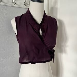 Burgundy Sheer Structured Wrap Vest Top